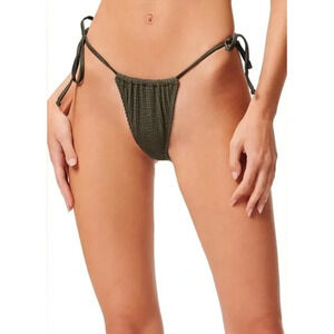 Good American Always Fits Tiny Ties Bikini Bottoms Sz 1/2 S-M Stormy Green NWT